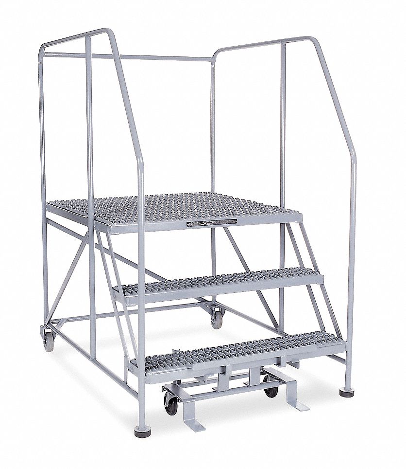 WERNER Banco Escalera Aluminio Capacidad de 375 lb. Escalones: 3  Plateado/Negro 36 - Bancos Escalera - 6W705