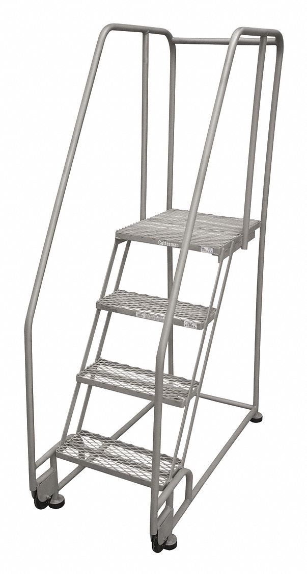 Rolling Ladder: 3.3 ft Platform Ht, Assembled, Steel, 450 lb Load Capacity, 16 in x 10 in