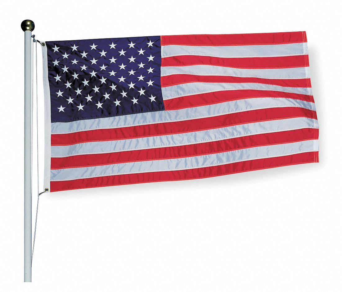 US Flag: 6 ft Ht, 10 ft Wd, Polyester, 35 ft Min. Flagpole Ht, Outdoor