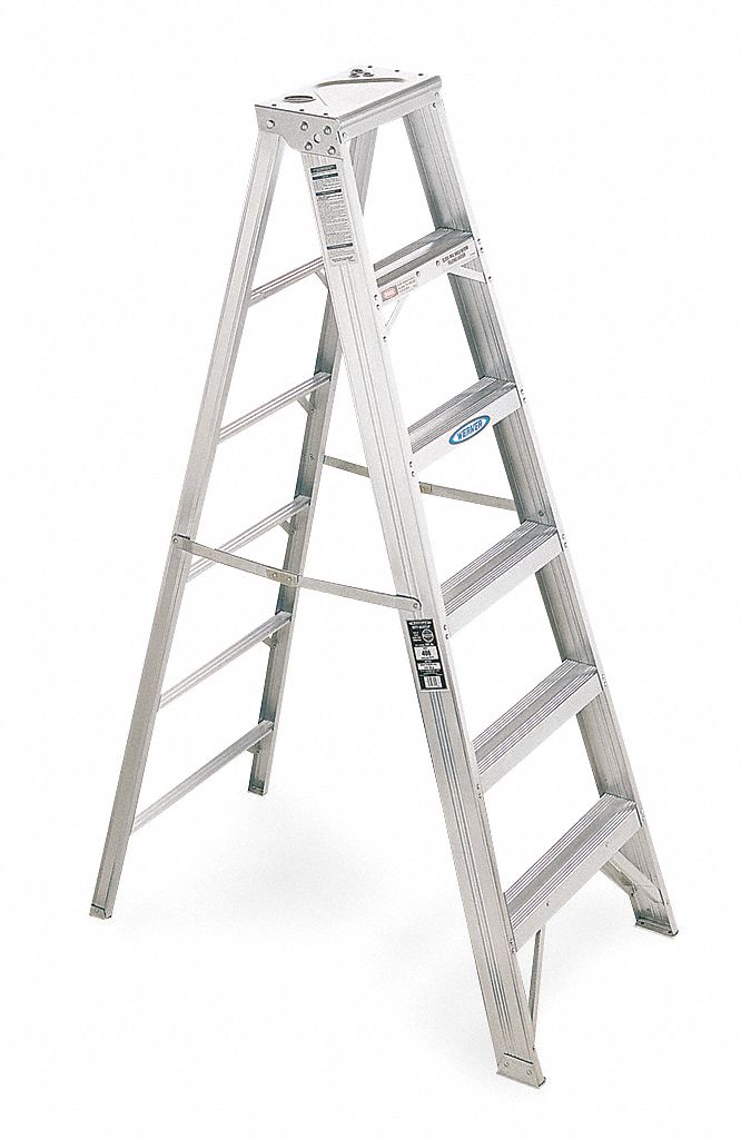 Stepladder: 10 ft Ladder Ht, 9 Steps, 375 lb Load Capacity, 67 in Base Spread