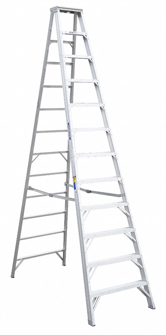Stepladder: 12 ft Ladder Ht, 11 Steps, 375 lb Load Capacity, 79 1/4 in Base Spread