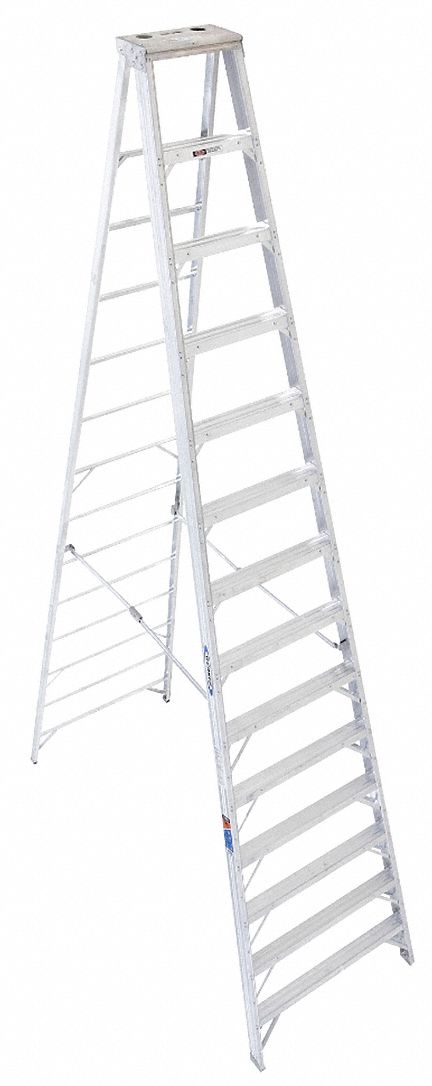 Stepladder: 14 ft Ladder Ht, 13 Steps, 300 lb Load Capacity, 91 3/4 in Base Spread