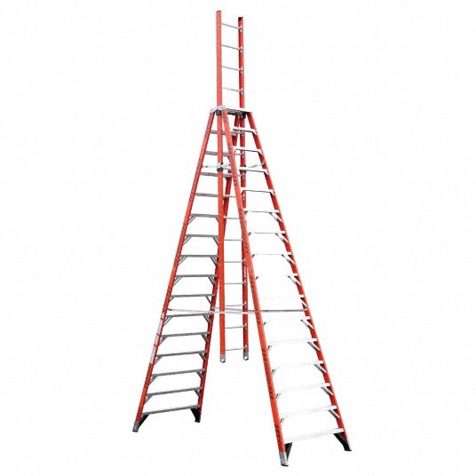 WERNER, 16 ft Ladder Ht, 15 Steps, Trestle Extension Ladder 4XP09E7416 Grainger