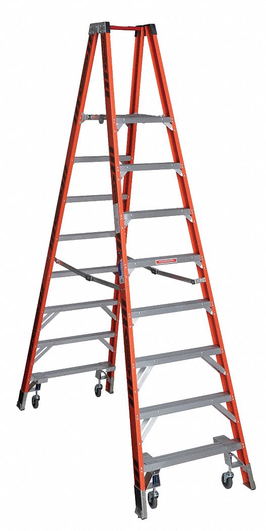 WERNER, 8 ft Ladder Size, Fiberglass, Twin Platform