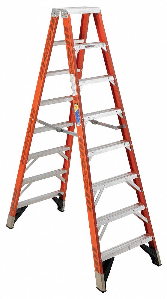 TWIN STEPLADDER, 8 FT LADDER SIZE, FIBREGLASS, 375 LB LOAD CAPACITY, 41 LB W