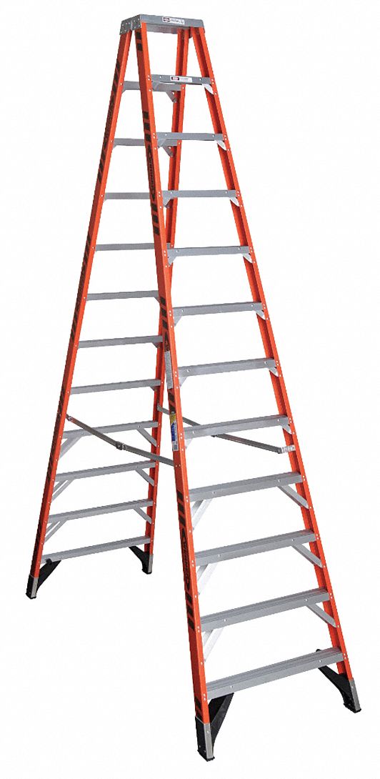 TWIN STEPLADDER, 12 FT LADDER SIZE, FIBREGLASS, 375 LB LOAD CAPACITY, 67 LB W