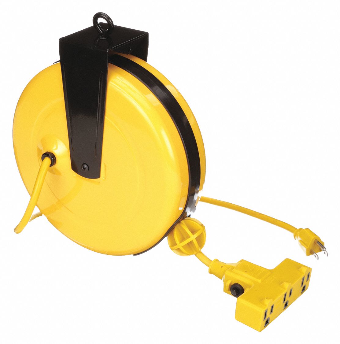 ENROULEUR DE RALLONGES, PRISE MISE À LA TERRE, NEMA 5-15P, CONNECTEUR TRIPLE PRISE, NEMA 5-15R, JAUNE