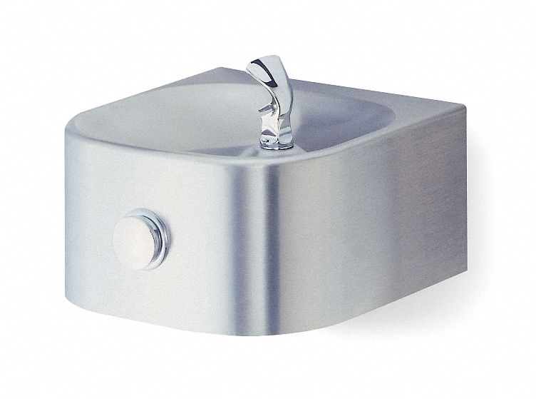 Drinking Fountain: On-Wall, 9 11/16 in Ht, 13 3/4 in Dp, 12 1/8 in Overall Wd, Silver