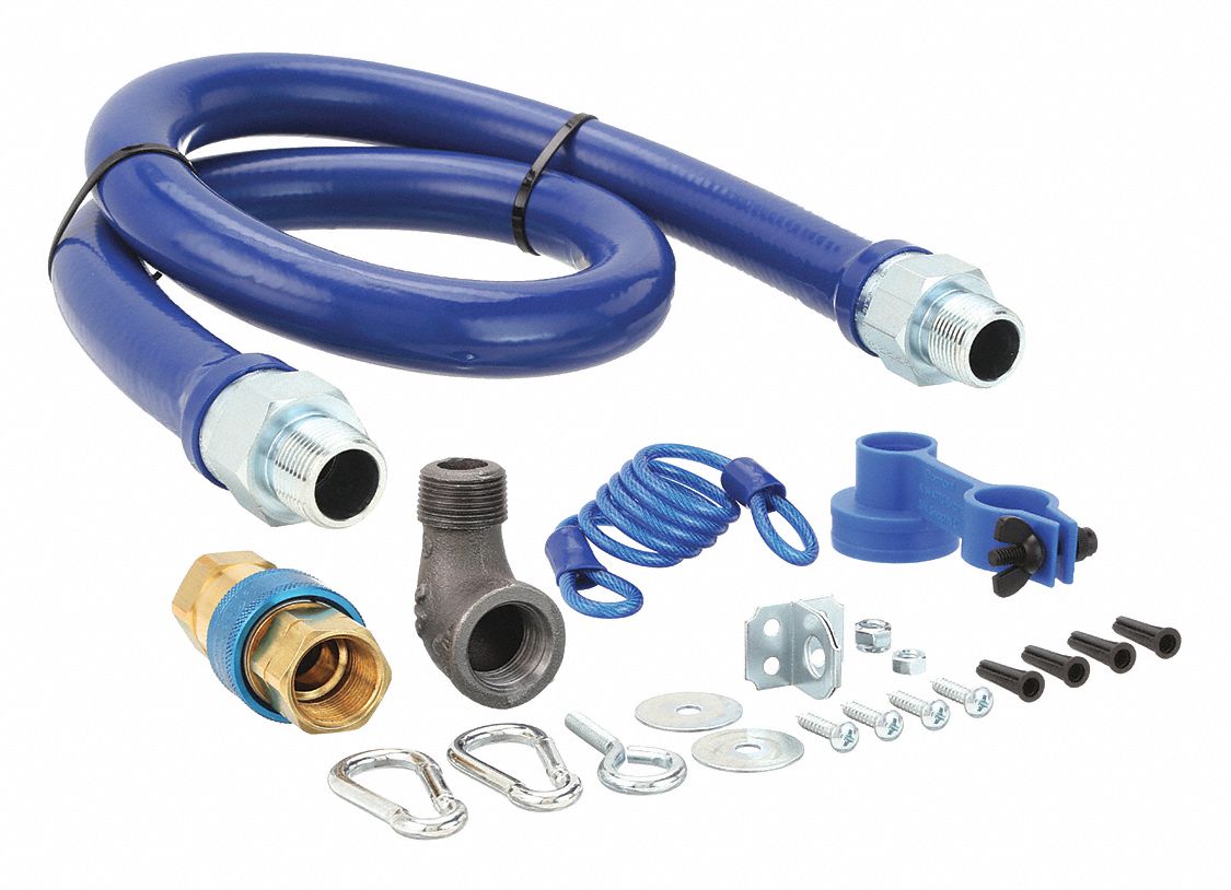 Gas Connector Kit: 3/4 in Hose Inside Dia., 4 ft Hose Lg, 180, 000 BTU Capacity, Blue, FNPT x MNPT