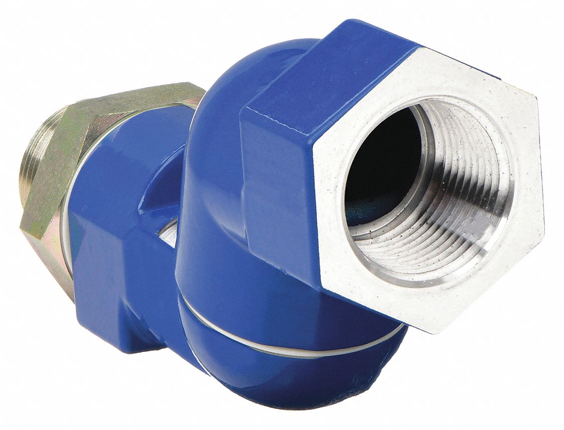 SWIVEL FITTING: ½ IN MALE NPT INLET CONNECTION, ½ IN FEMALE NPT OUTLET CONNECTION