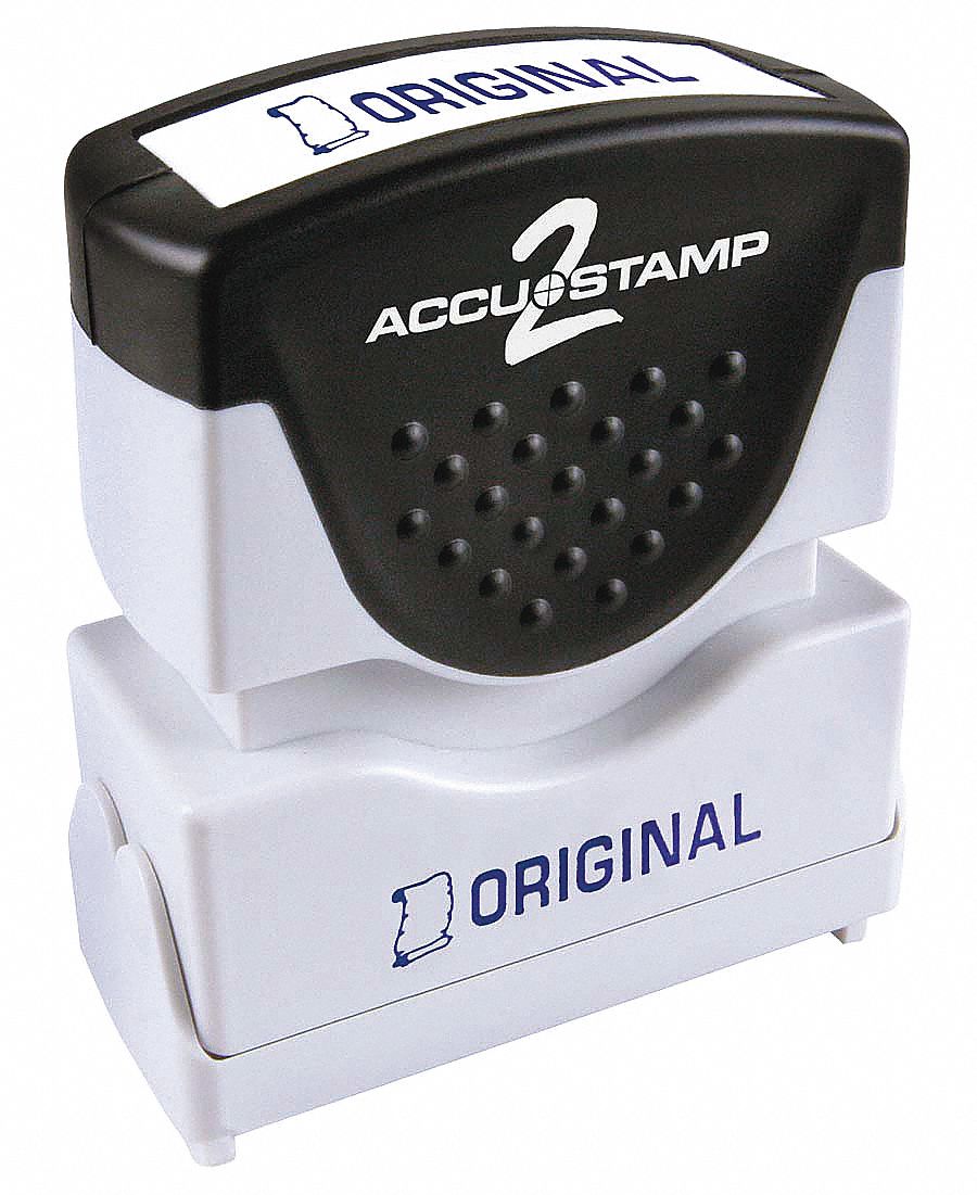 Message Stamp: ORIGINAL, Blue, Plastic, 1/2 in Imprint Area Ht, 1 5/8 in Imprint Area Wd
