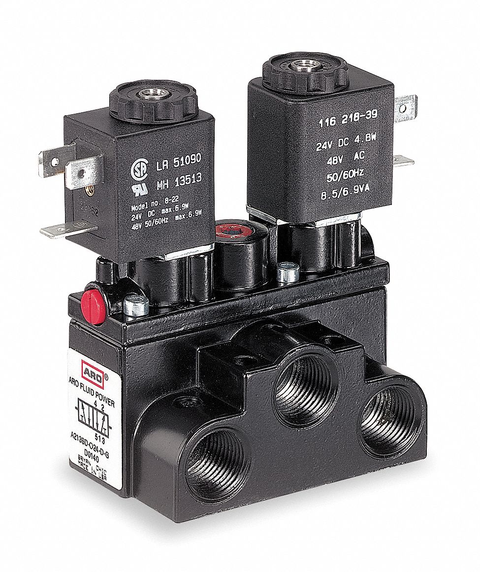 Solenoid Air Control Valve: Alpha, Four-Way / Two-Position, 24V DC, 3/8 in Female NPT, 150 psi