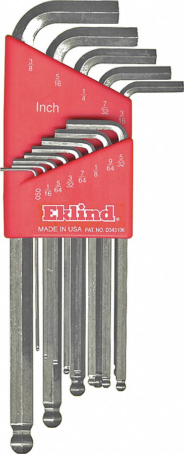 Hex Key Set: 11 - 15 Pieces, Bright-Ball-Hex-L Long, L, SAE, Single Ball End, Long, 13 Pieces