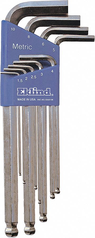 Hex Key Set: 6 - 10 Pieces, Bright-Ball-Hex-L Long, L, Metric, Single Ball End, Long, Holder