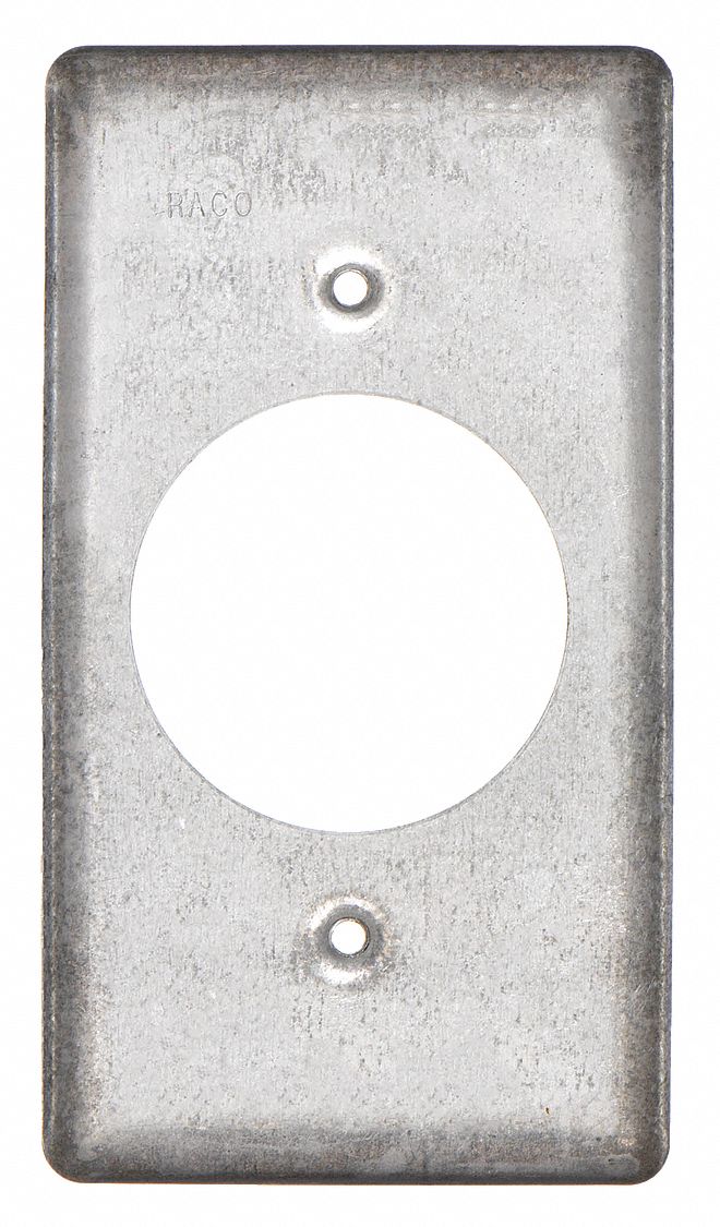 ELECTRICAL BOX COVER, 1 GANG, GALVANIZED ZINC, 2¼ IN OVERALL W, ½ IN OVERALL DP