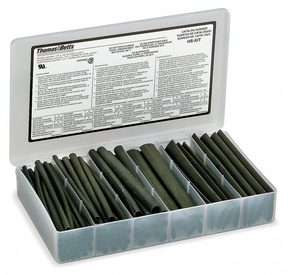 HEAT SHRINK TUBING KIT, 74 PIECES, ½ IN/1/4 IN/1 IN/3/16 IN/3/4 IN/3/8 IN, 2:1, 6 IN