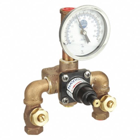 BRADLEY Mixing Valve: 7 gpm Max Flow Rate, 1/2 in NPT x 1/2 in NPT,  Eyewashes, Brass, 8 3/8 in Ht