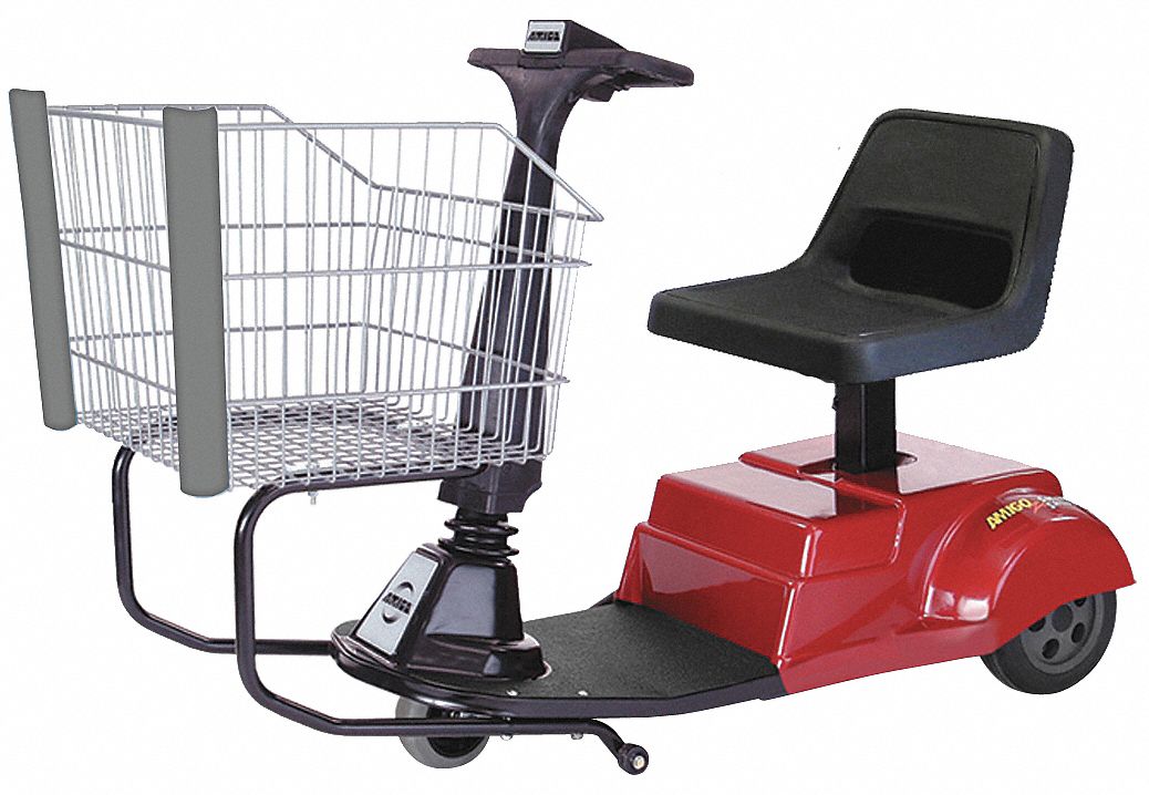 Motorized Shopping Cart: Red, Rear Wheel Drive, 125 lb Basket Capacity