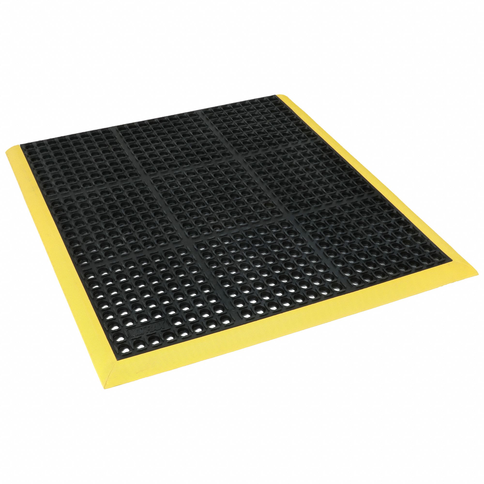 ANTIFATIGUE MAT, 38 X 40 IN, ⅞ IN THICK, RAISED DIAMOND STUDS, BLACK/YELLOW BORDER