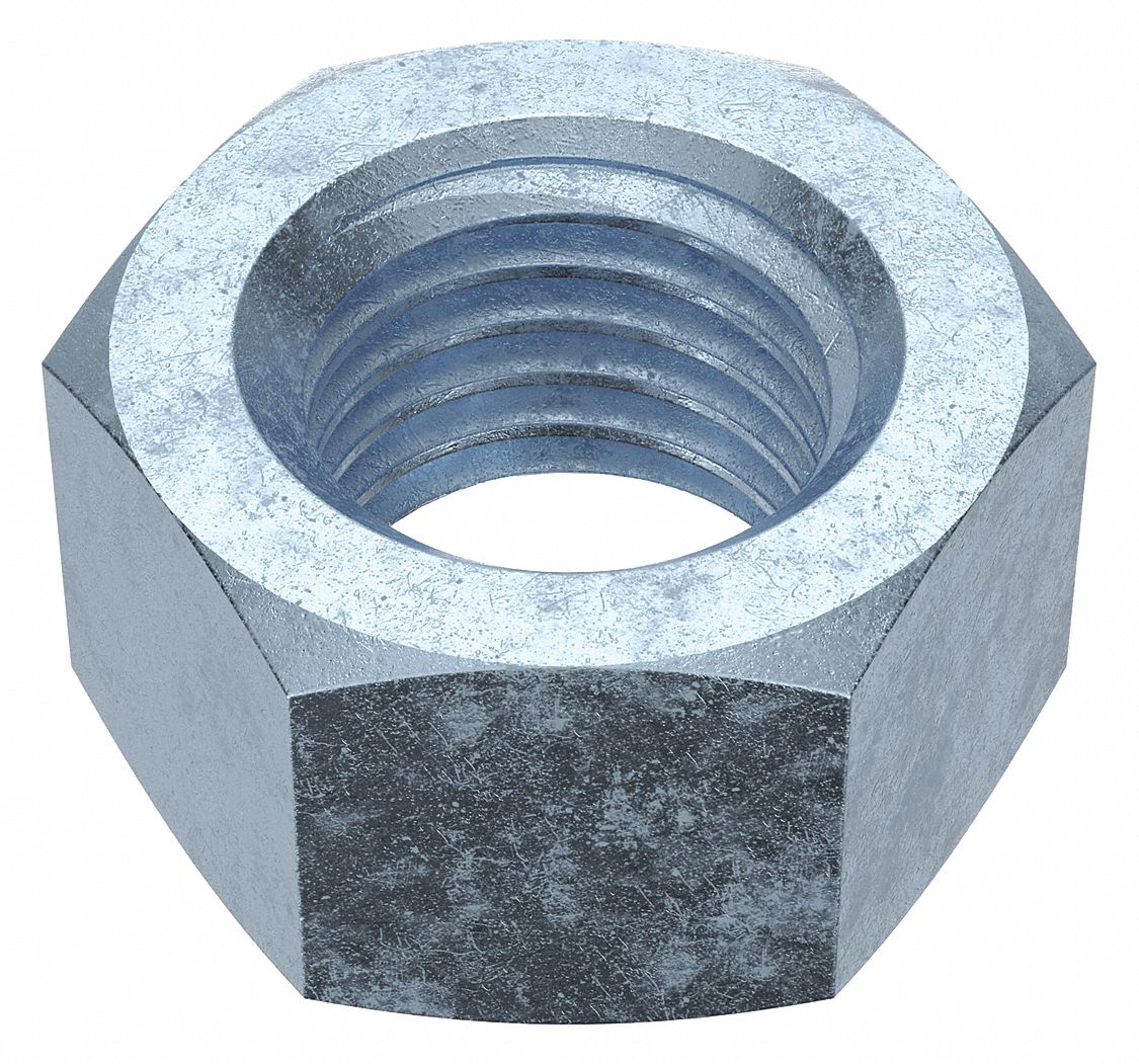 Hex Nut: Std Hex, 7/8"-9 Thread, 1 19/64 in Hex Wd, 3/4 in Hex Ht, Steel, Not Graded, Std, 300 PK