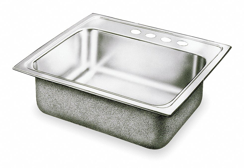 Bowl Drop-In Sink: 25 in Overall Lg, 22 in Overall Wd, 7 3/4 in Bowl Dp, 21 in Bowl Lg, 18 ga