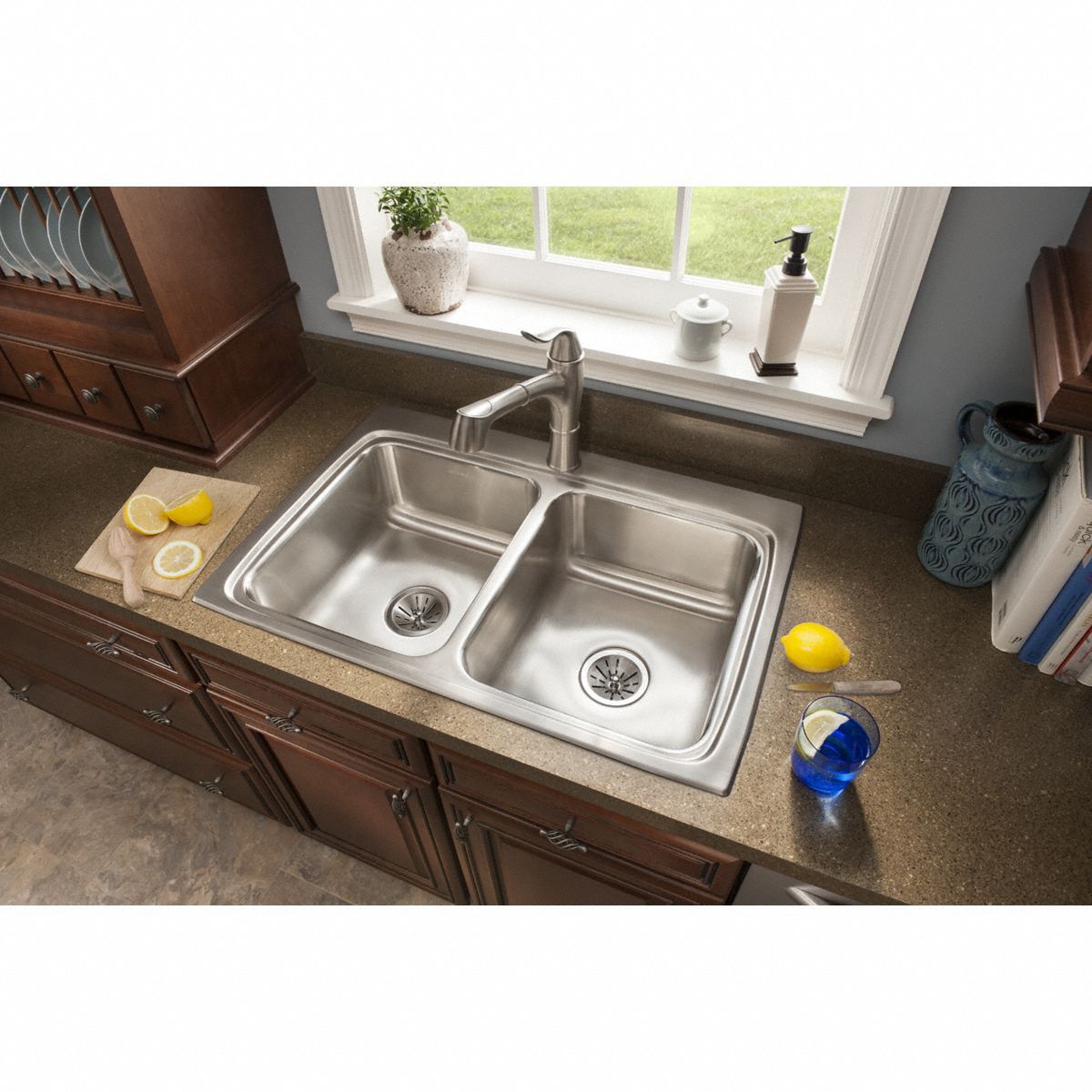 ELKAY Equal Double Bowl Dropin Sink Elkay, 33 in Overall Lg, 22 in
