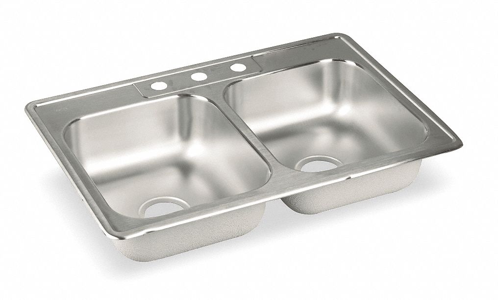 EQUAL DOUBLE BOWL DROP- IN SINK: ELKAY, 33 IN L, 22 IN W, 13 IN X 16 IN BOWL SIZE