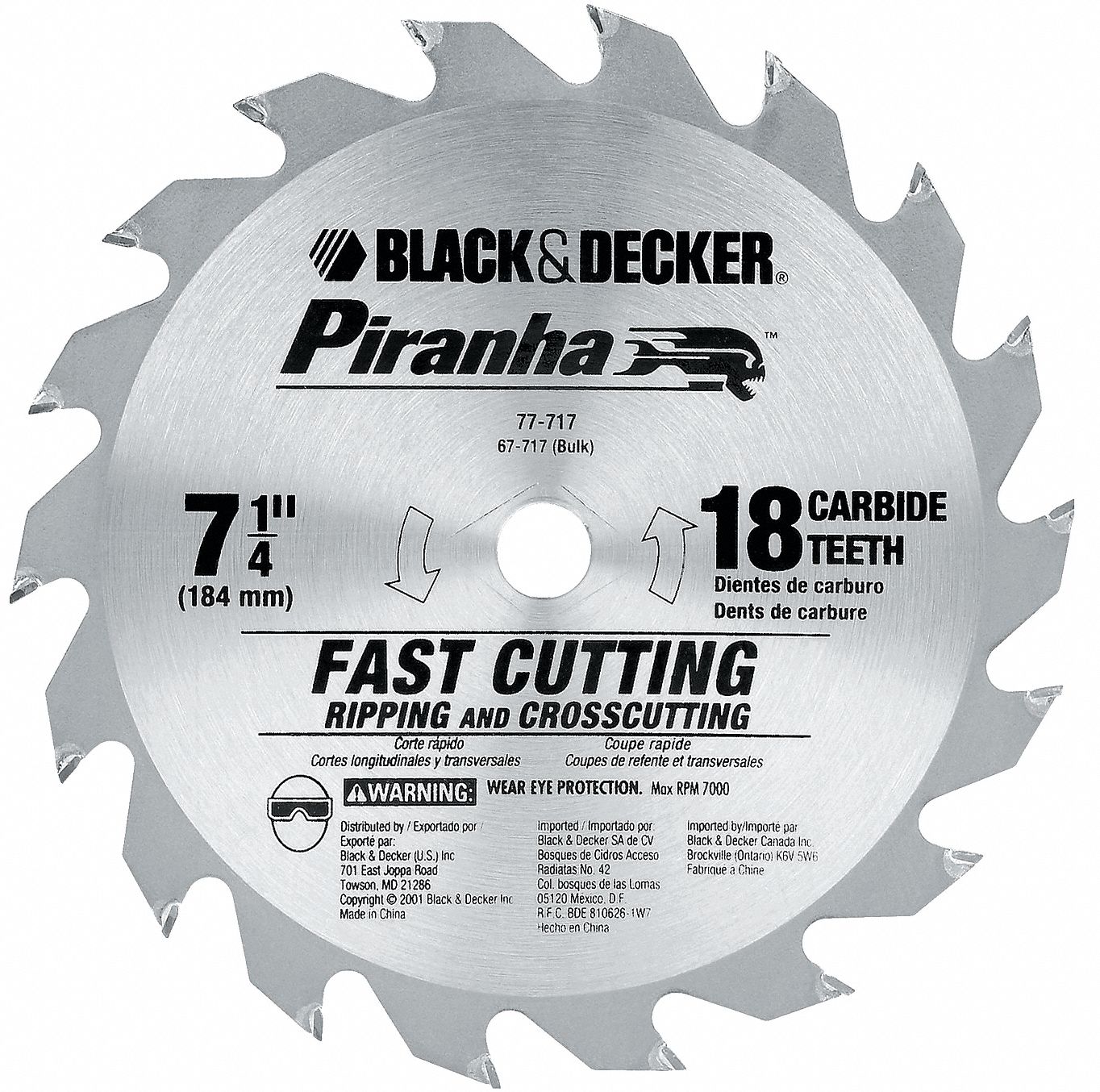 Black & Decker 77-400 7-1/4 Inch 40-Tooth Piranha Carbide Saw Blade