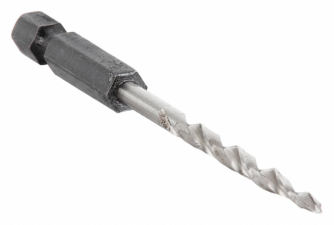Replacement Drill Bit: Hex Shank, 9/64 in Drill Bit Size, 3 in Overall Lg, High Speed Steel