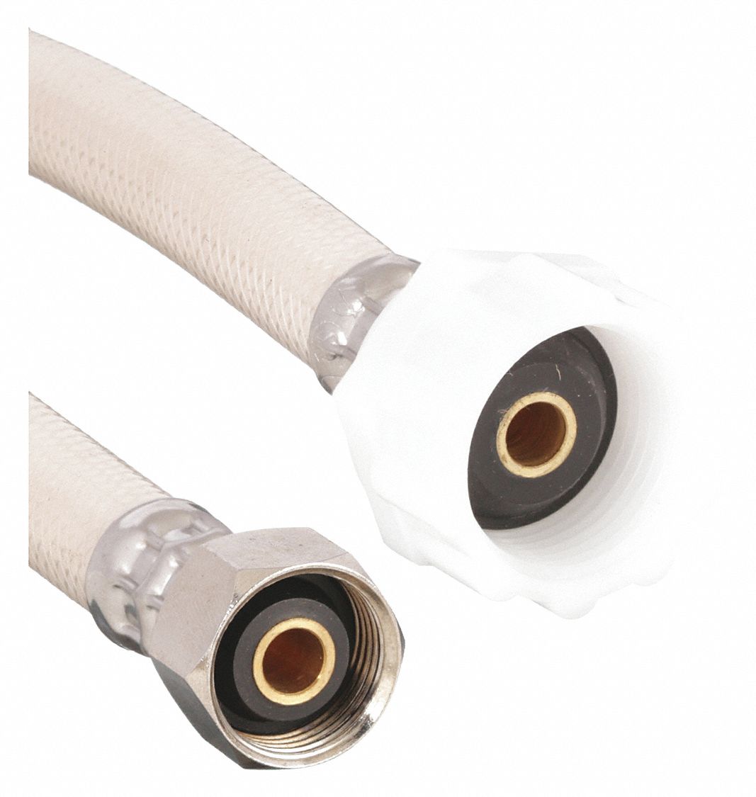 Water Connector: 3/8 in Hose Inside Dia., 12 in Hose Lg, PVC, PVC, 250 psi