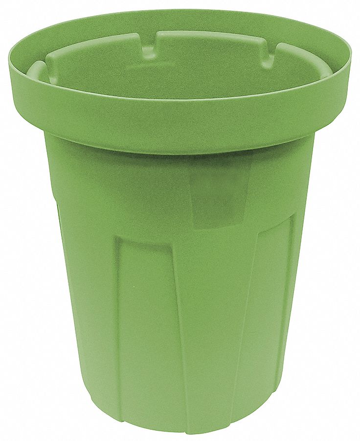 Trash Can: Round, 20 gal Container Capacity, Open Top, 22 in Overall Dia, Green, Cobra Can