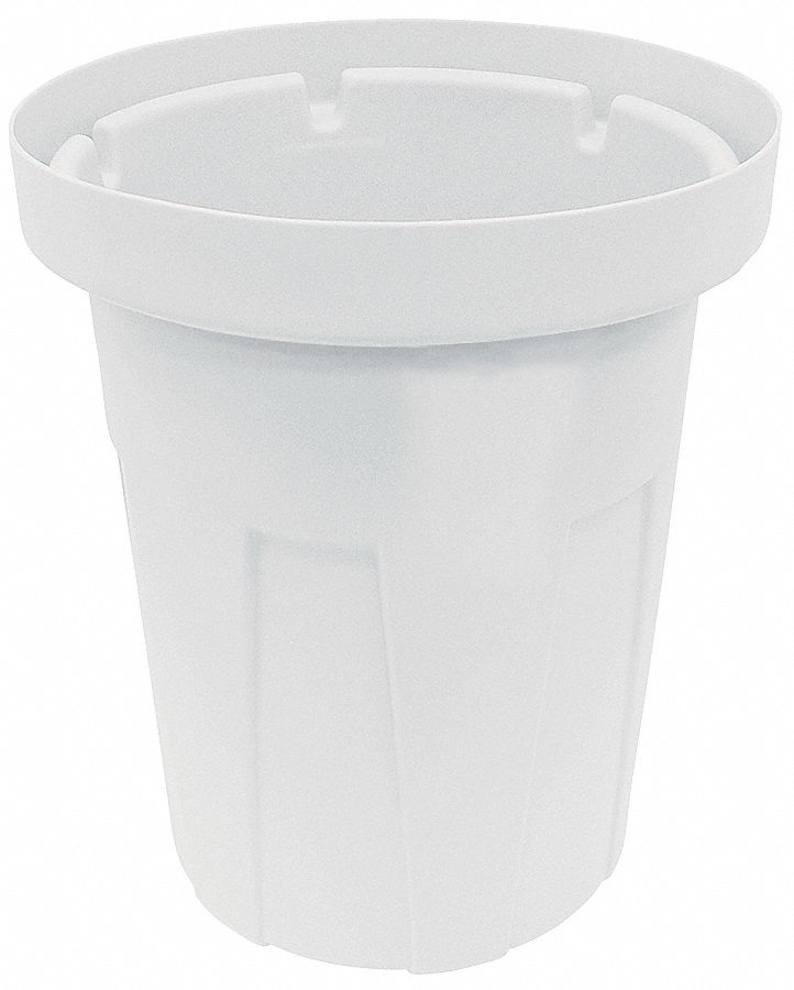Trash Can: Round, 20 gal Container Capacity, Open Top, 22 in Overall Dia, White, Cobra Can
