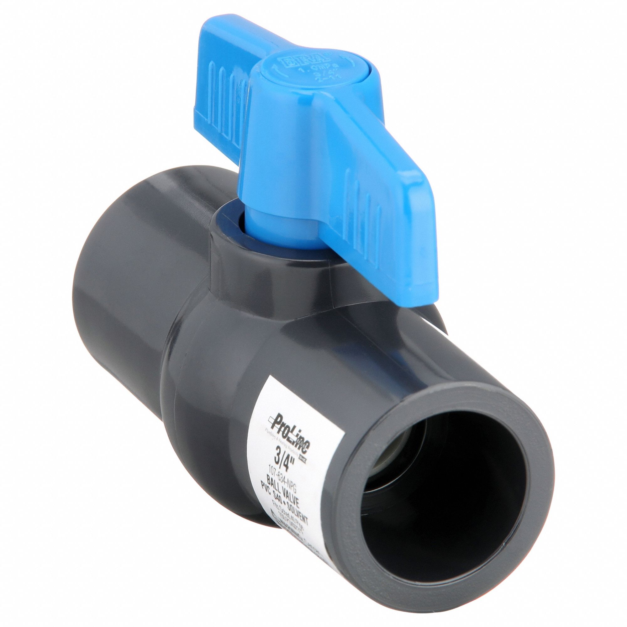 Manual Two-Way Ball Valve: 3/4 in, PVC, Straight, Socket x Socket, One-Piece, Tee