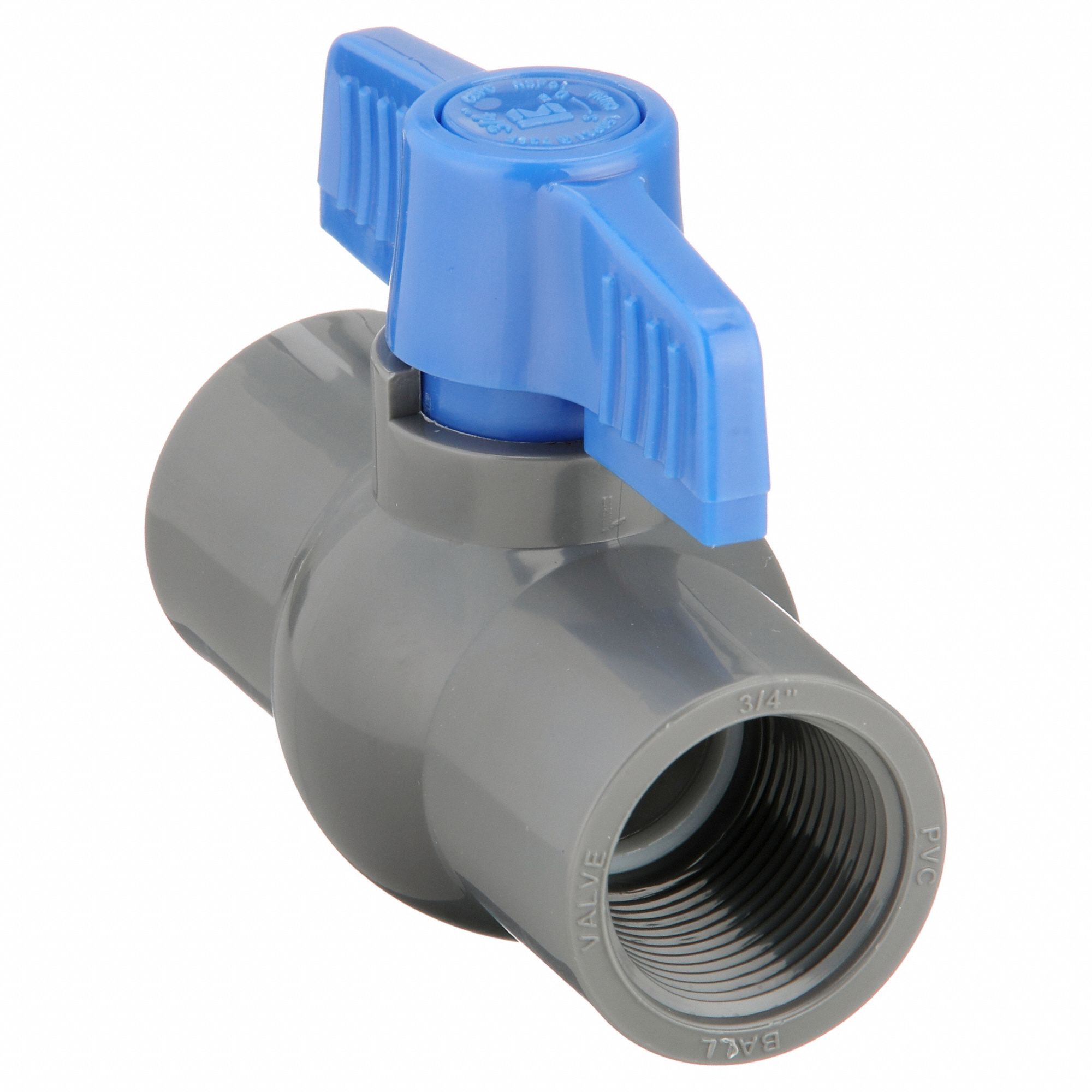 Manual Two-Way Ball Valve: 3/4 in, PVC, Straight, FIP x FIP, Full Port Ball Port