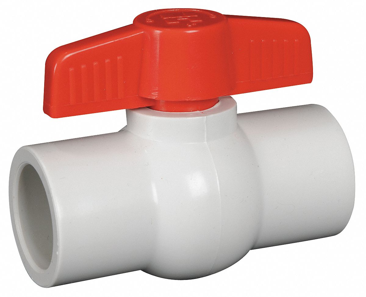 MANUAL TWO-WAY BALL VALVE: 1¼ IN, PVC, STRAIGHT, SOCKET X SOCKET, ONE-PIECE, TEE