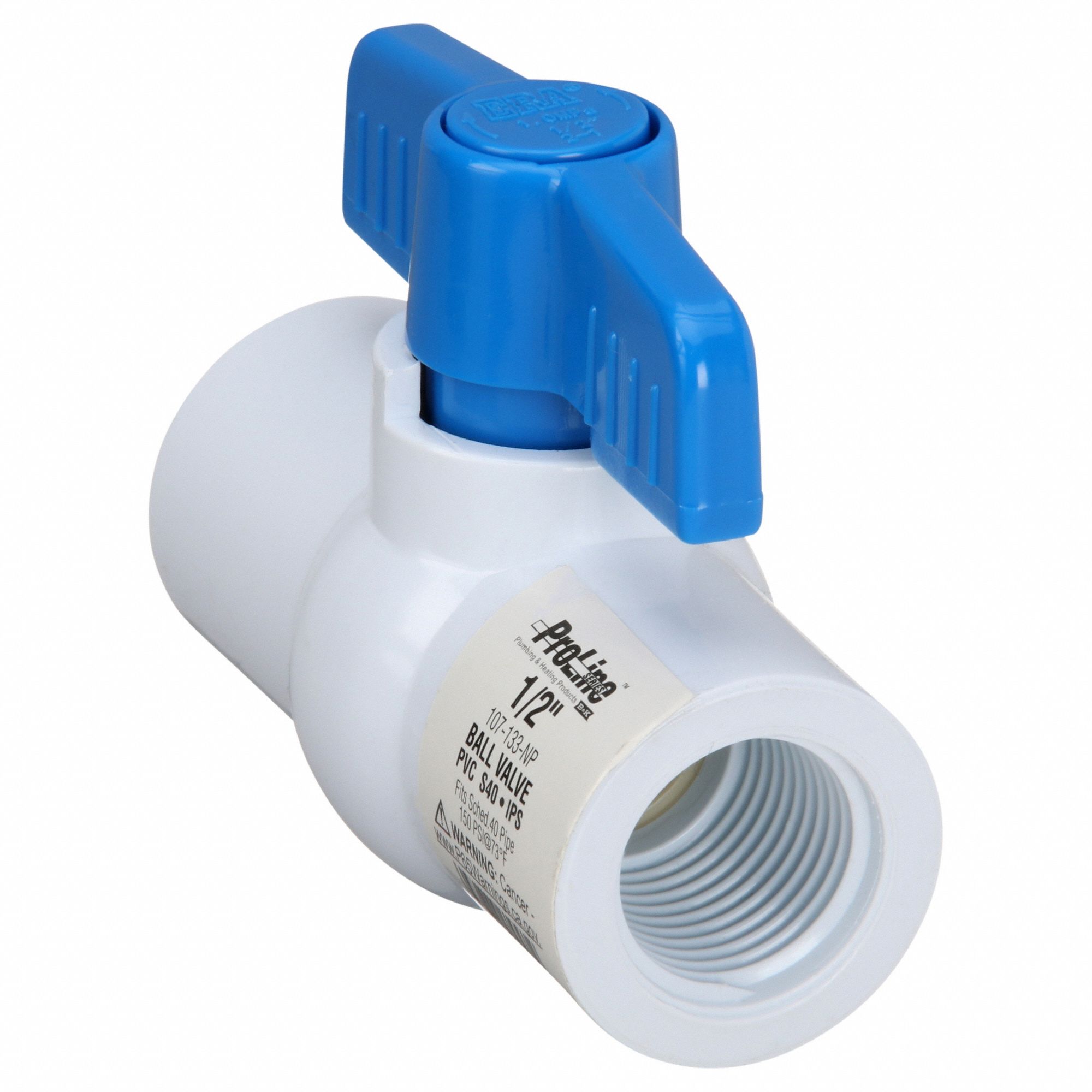 Manual Two-Way Ball Valve: 1/2 in, PVC, Straight, FIP x FIP, Full Port Ball Port
