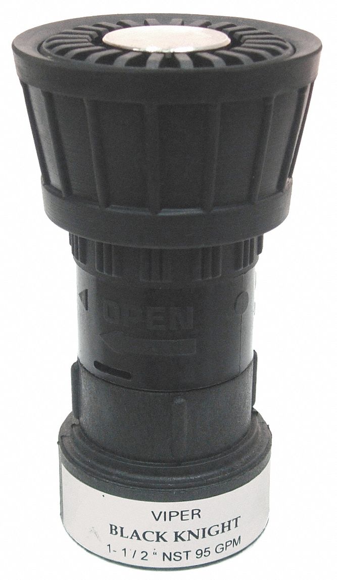 Fire Hose Nozzle: 1 1/2 in Inlet Size, Black, Glass Filled Composite, 95 gpm Flow Rate, Water
