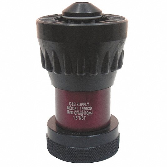 Fire Hose Nozzle: 1 1/2 in Inlet Size, Black, Aluminum, 20 to 90 Flow Rate, Water, NST