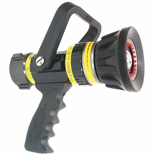 Fire Hose Nozzle: 1 1/2 in Inlet Size, Black, Aluminum, 30 to 125 gpm Flow Rate, Water, NST