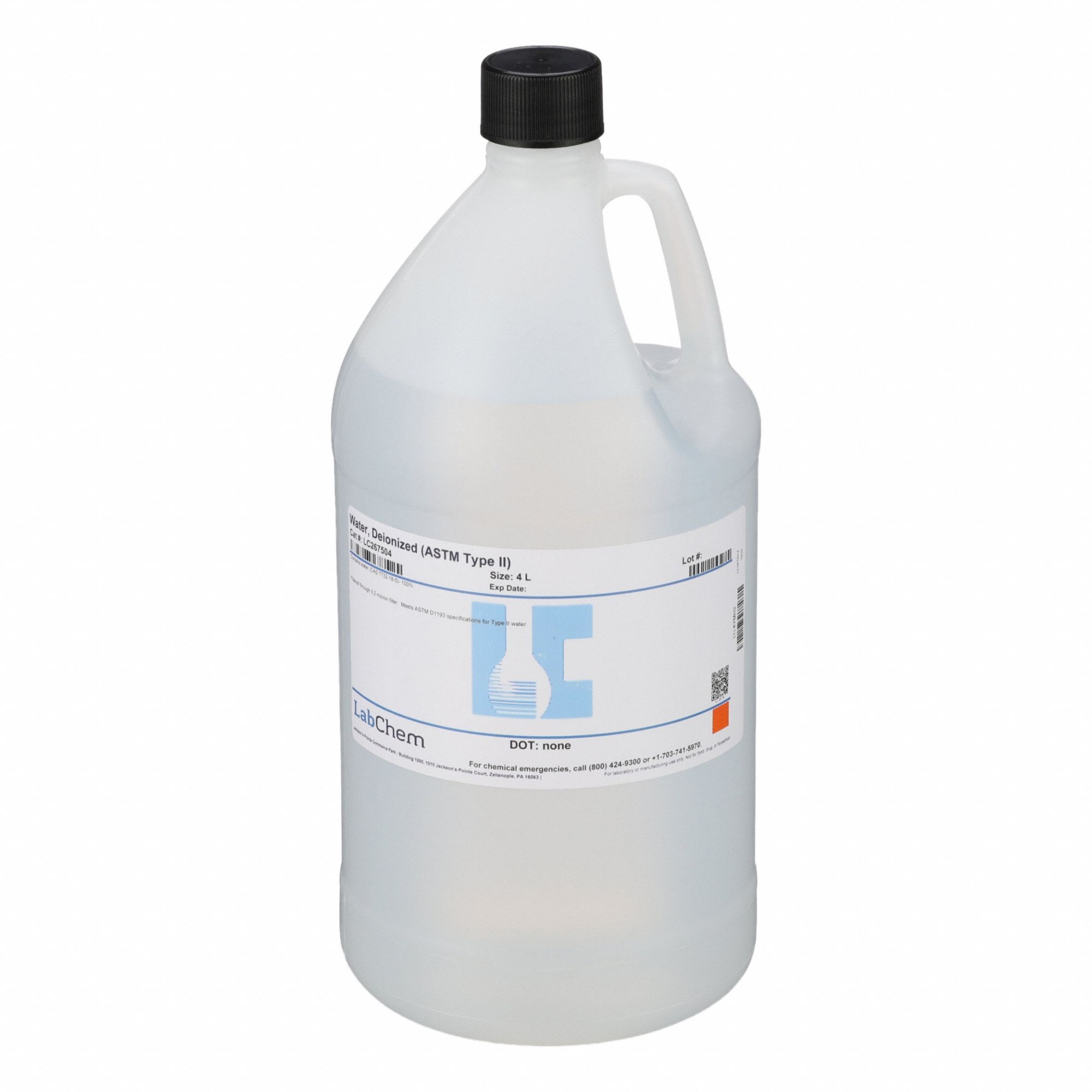 Water - ASTM Type 2: 4 L Volume, Liquid, Bottle, Plastic, 7732-18-5, Reagent, H2O, 1