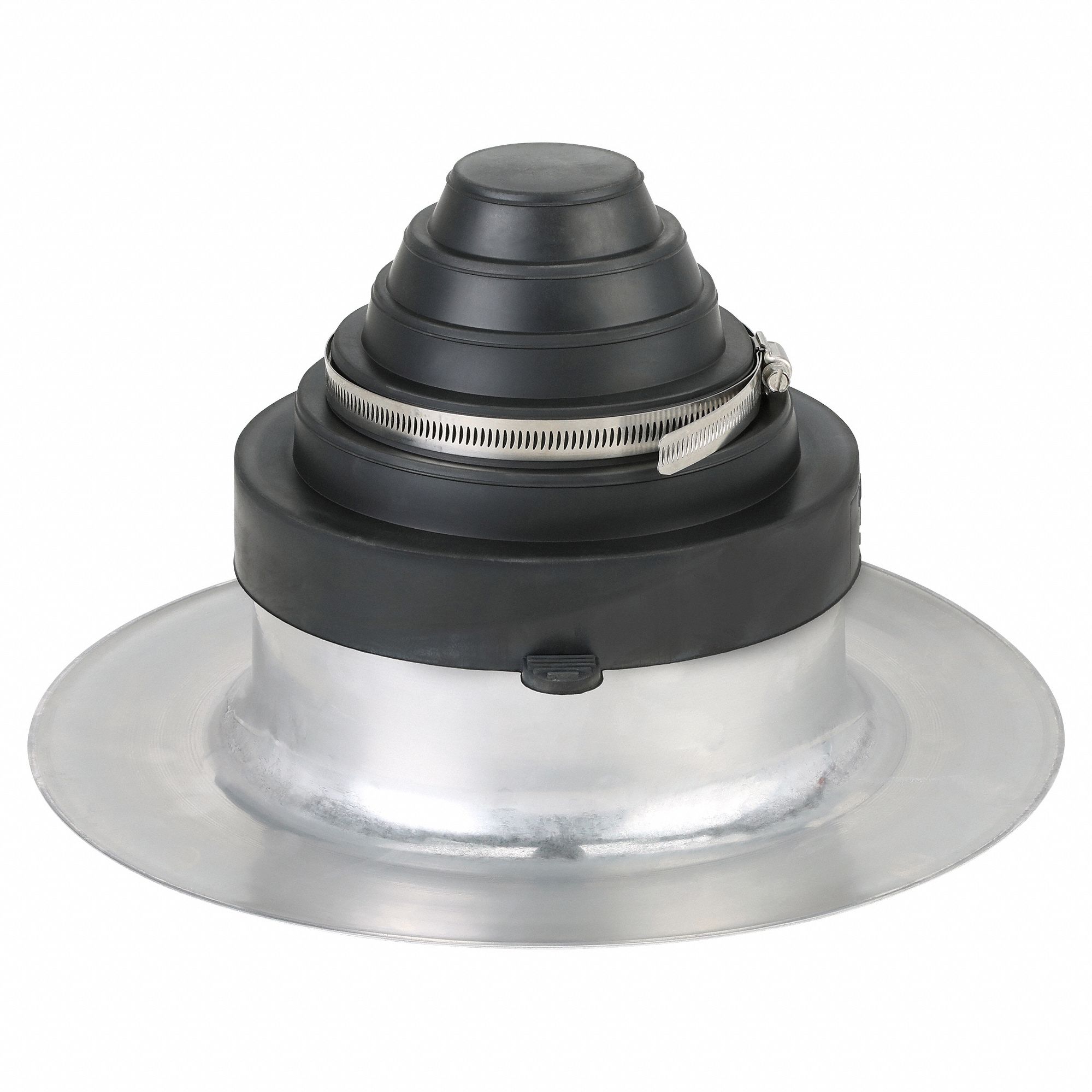 ROOF VENT PIPE FLASHING, FOR FLAT ROOF, ROUND BASE, FOR 1 PIPE, 6 IN MAX PIPE, ALUMINUM, EPDM