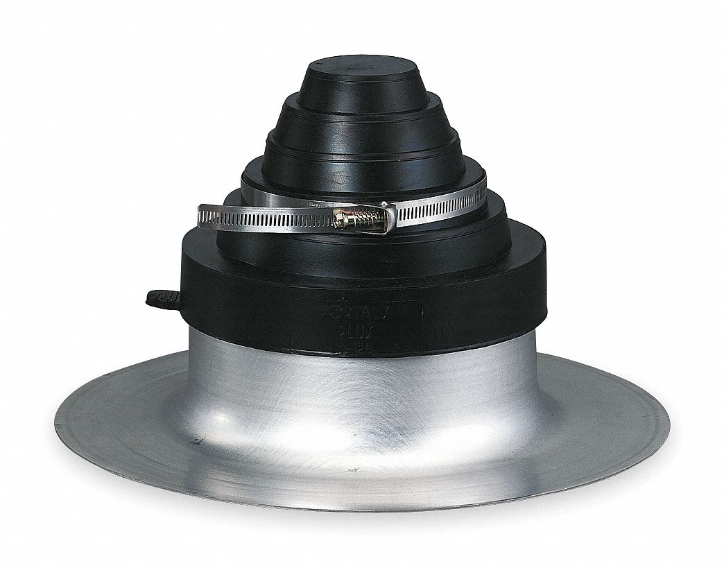 Roof Vent Pipe Flashing: For Flat Roof, Round Base, For 1 Pipes, 6 in Max Pipe, Aluminum, EPDM