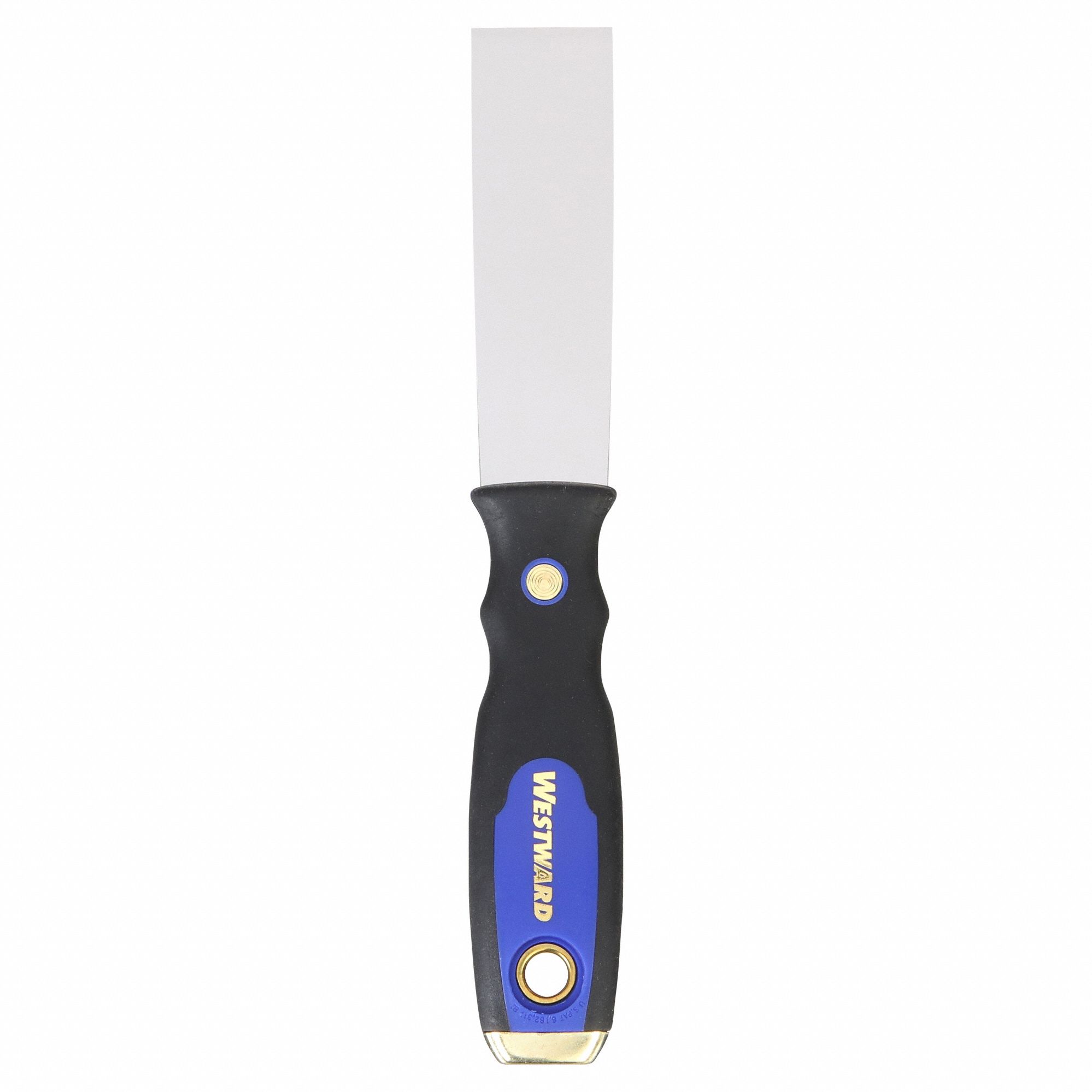 PUTTY KNIFE, CARBON STEEL BLADE, PLASTIC HANDLE/RUBBER/STEEL, TAPERED BLADE SHAPE