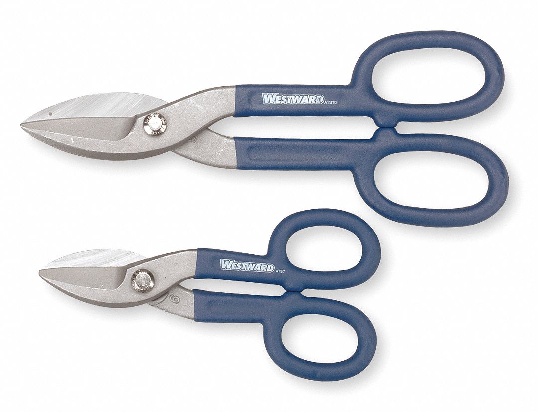 TINNERS SNIP SET, STRAIGHT, 7 IN/10 IN OVERALL L, 1¾ IN/2 IN CUTTING L, STEEL, PLASTIC