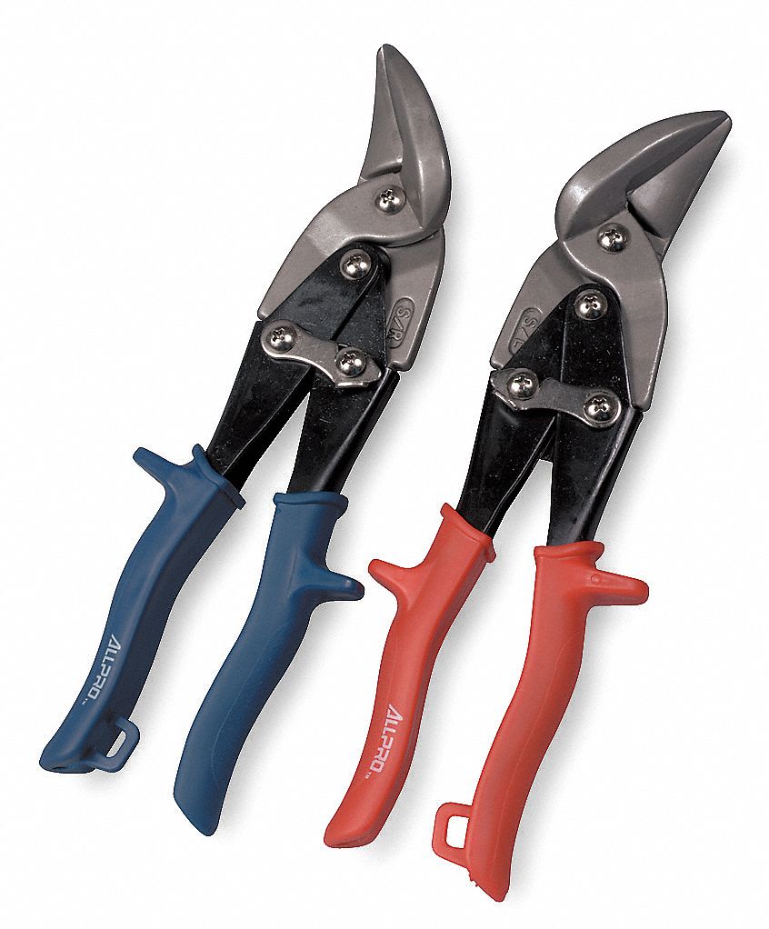 AVIATION SNIP SET, LEFT/RIGH, 9 3/4 IN OVERALL L, 1 1/4 IN CUTTING L, STEEL, PLASTIC