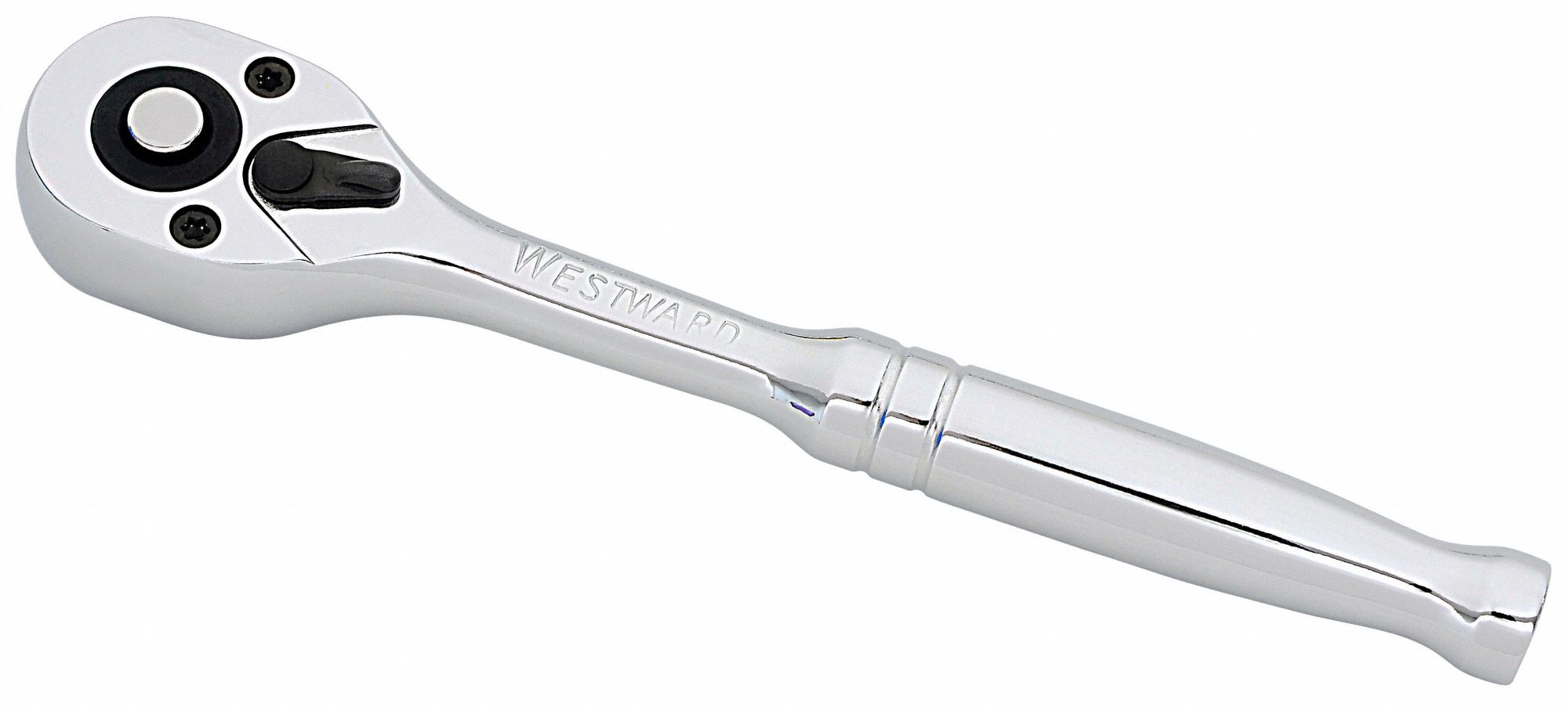 Hand Ratchet: Pear, Reversible, 5 1/2 in Overall Lg, Chrome, 5° Min Arc Swing