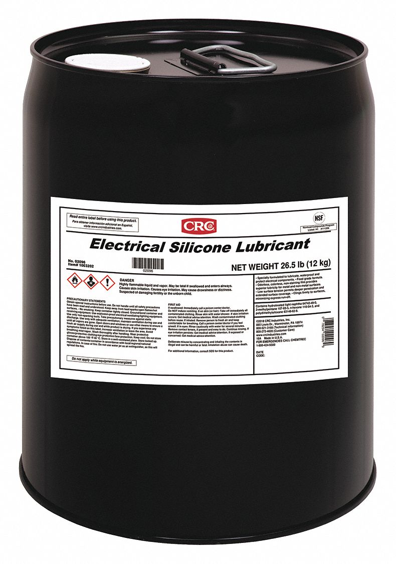 CRC Electrical Dry Lubricant 40° to 400°F, H1 Food Grade, No Additives, 5 gal, Pail, Silicone