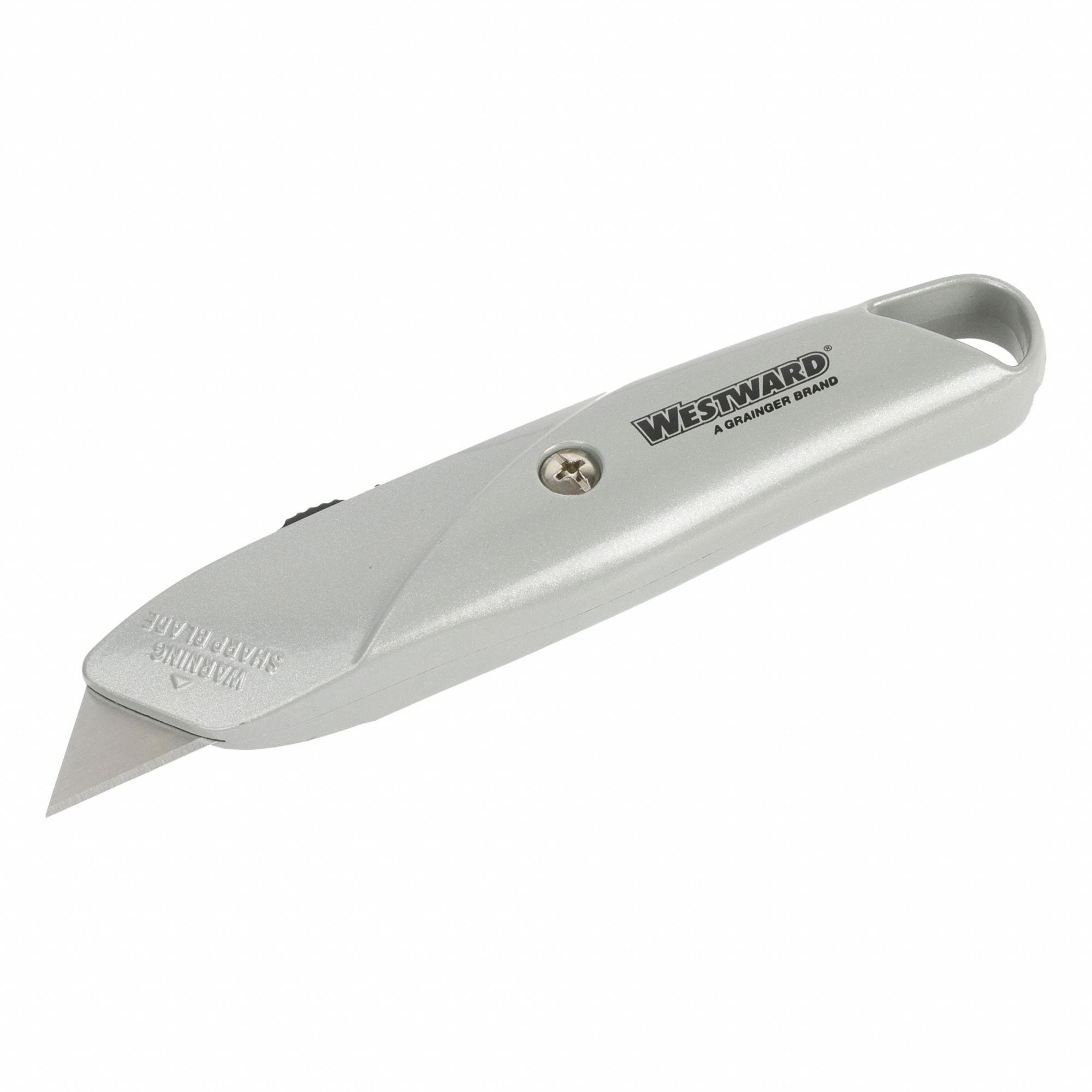 Safety Knife: 6 in Overall Lg, Steel Std Tip, Plain, Metal, Silver, Tools Needed