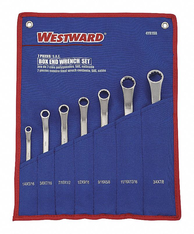 WESTWARD Box End Wrench Set, Satin, Insulated No, 1/4 in to 7/8 in 4YR194YR19 Grainger