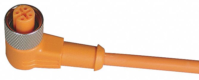 Power Supply/Signal Cordset: M12 Female Right Angle X Bare Wire, 4 Pins, Orange, PVC, 5 m Cable Lg